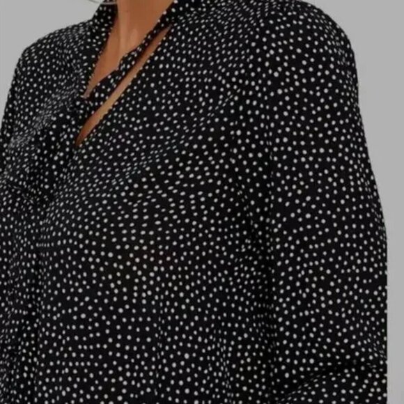 Lulu's "On the Spot" Chiffon Polka Dot Button Up V-Neck w Tie Long Sleeve Medium - Picture 11 of 16
